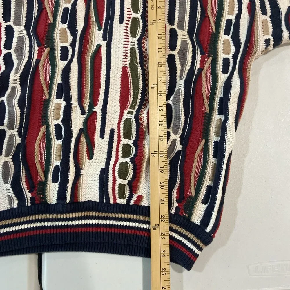 Vintage Cotton Traders 3D Knit Sweater Men's Medium Colorful Heavy Cotton 90s